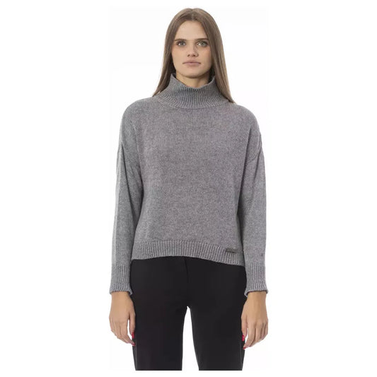 Baldinini Trend Volcano Neck Cozy Knit Sweater gray-viscose-sweater-9