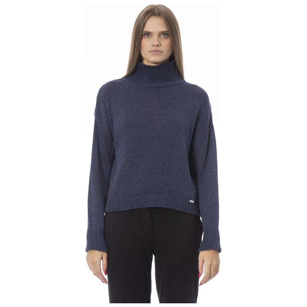 Baldinini Trend Elegant Volcano Neck Blue Sweater blue-viscose-sweater