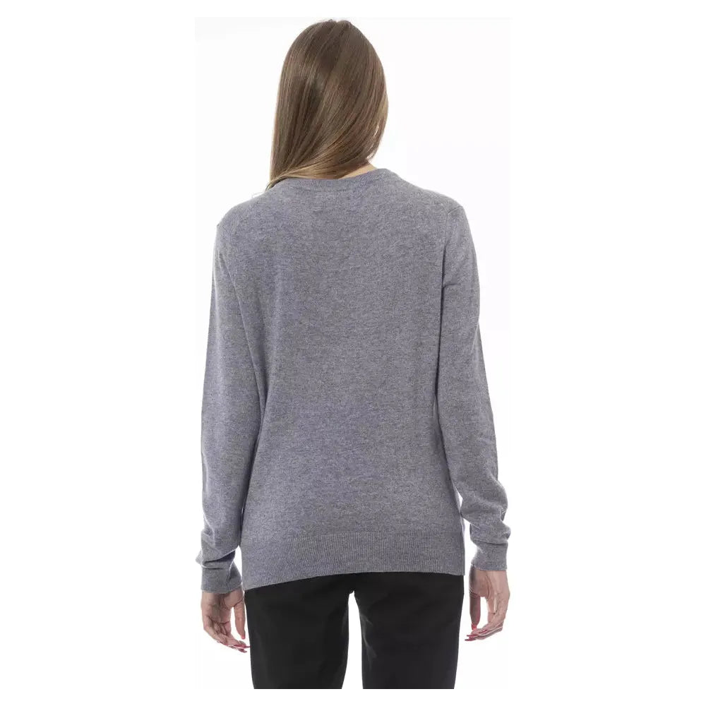 Baldinini Trend Chic V-Neck Cashmere Blend Sweater gray-viscose-sweater-10