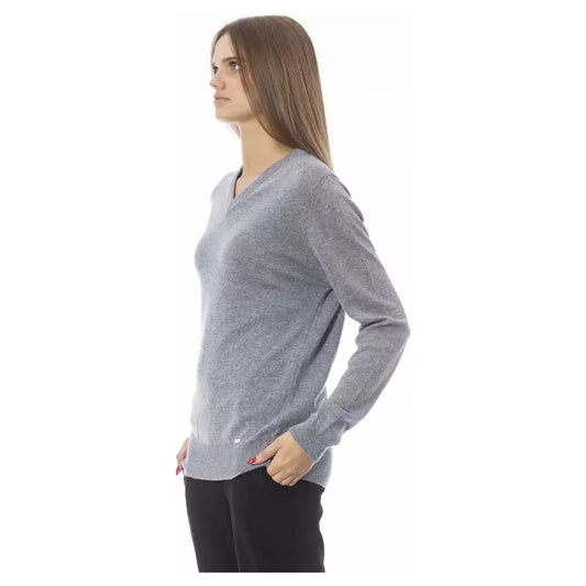 Baldinini Trend Chic V-Neck Cashmere Blend Sweater gray-viscose-sweater-10