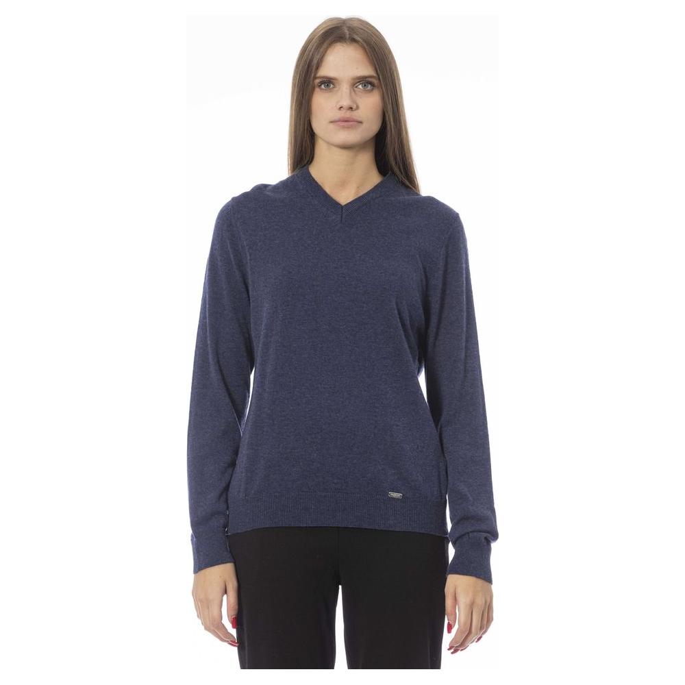 Baldinini Trend Chic V-Neck Blue Sweater blue-viscose-sweater-1