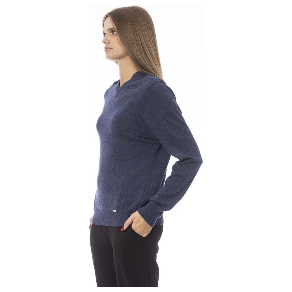 Baldinini Trend Chic V-Neck Blue Sweater blue-viscose-sweater-1