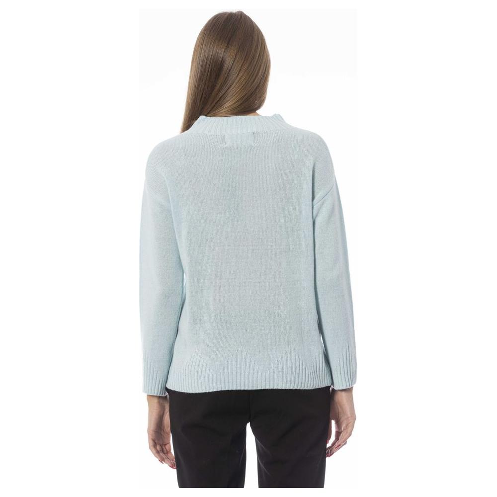 Baldinini Trend Elegant Light Blue Volcano Neck Sweater light-blue-wool-sweater-8