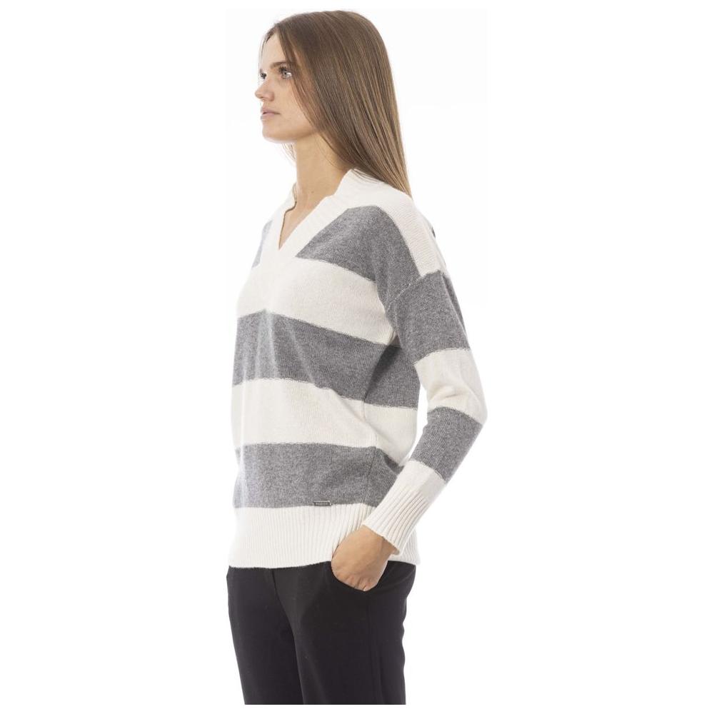 Baldinini Trend Chic V-Neck Wool-Blend Sweater in Gray gray-wool-sweater-6