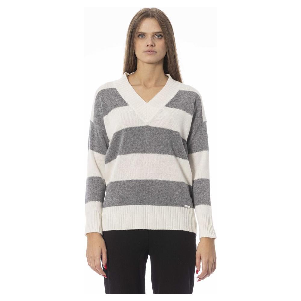 Baldinini Trend Chic V-Neck Wool-Blend Sweater in Gray gray-wool-sweater-6