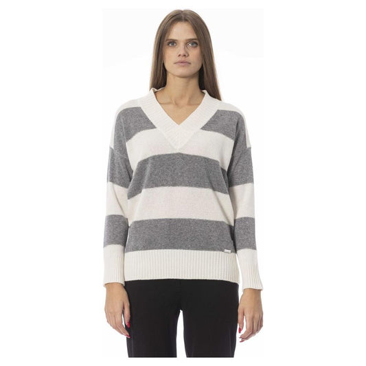 Baldinini Trend Chic V-Neck Wool-Blend Sweater in Gray gray-wool-sweater-6 product-23850-82098628-2721cd1c-4ad.jpg