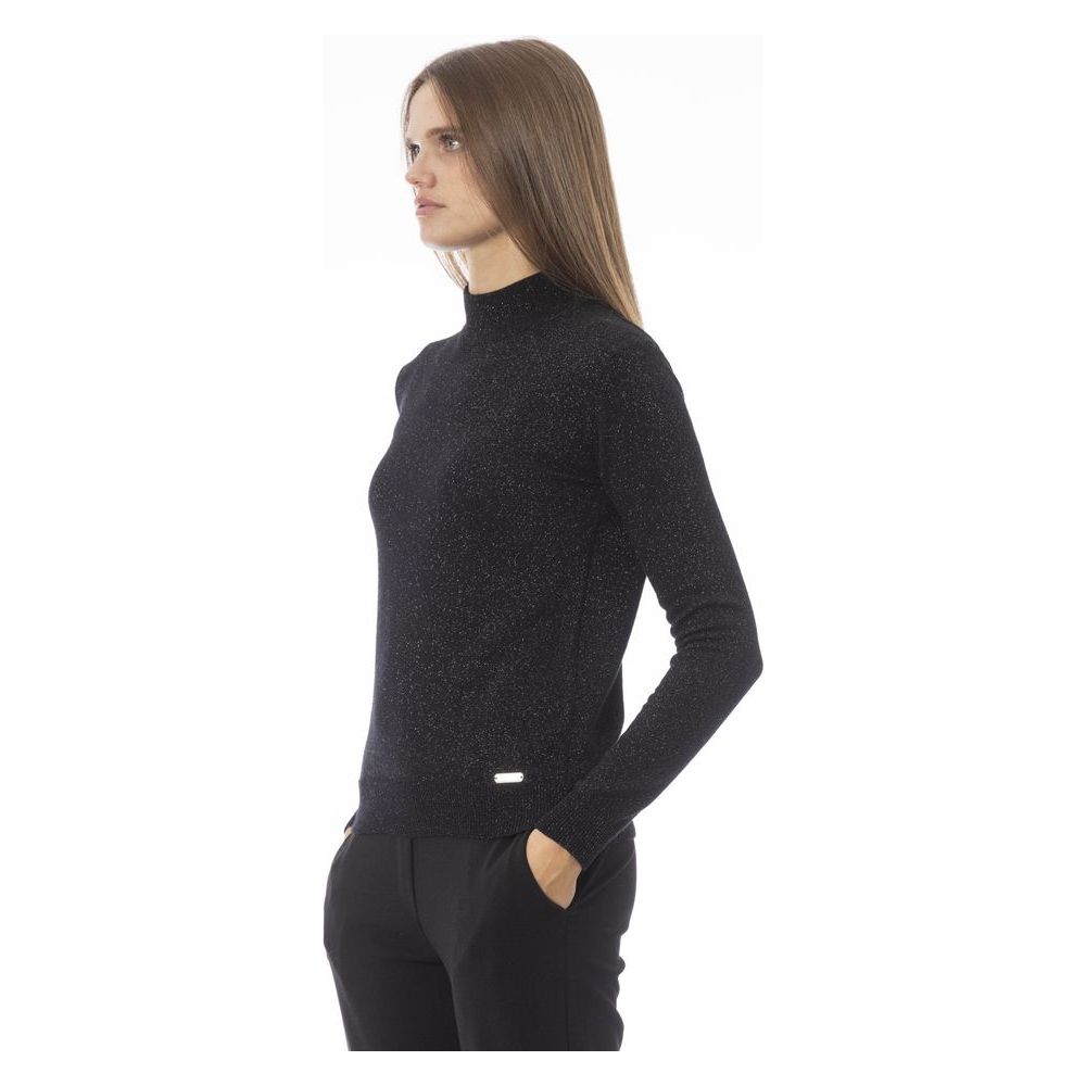 Baldinini Trend Elegant Black Turtleneck Cashmere Blend Sweater black-fabric-sweater