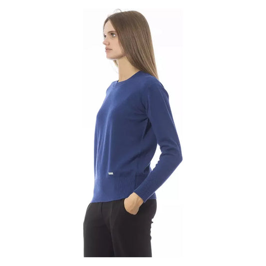 Baldinini Trend Elegant Crew Neck Sweater in Luxe Wool-Cashmere Blend blue-wool-sweater-21