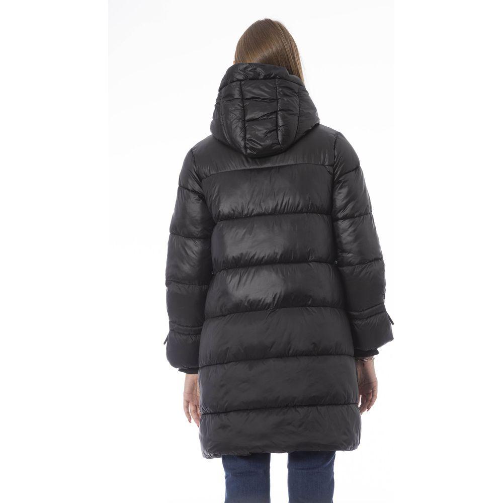 Baldinini Trend Chic Long Down Jacket with Monogram Detail black-nylon-jackets-coat-9