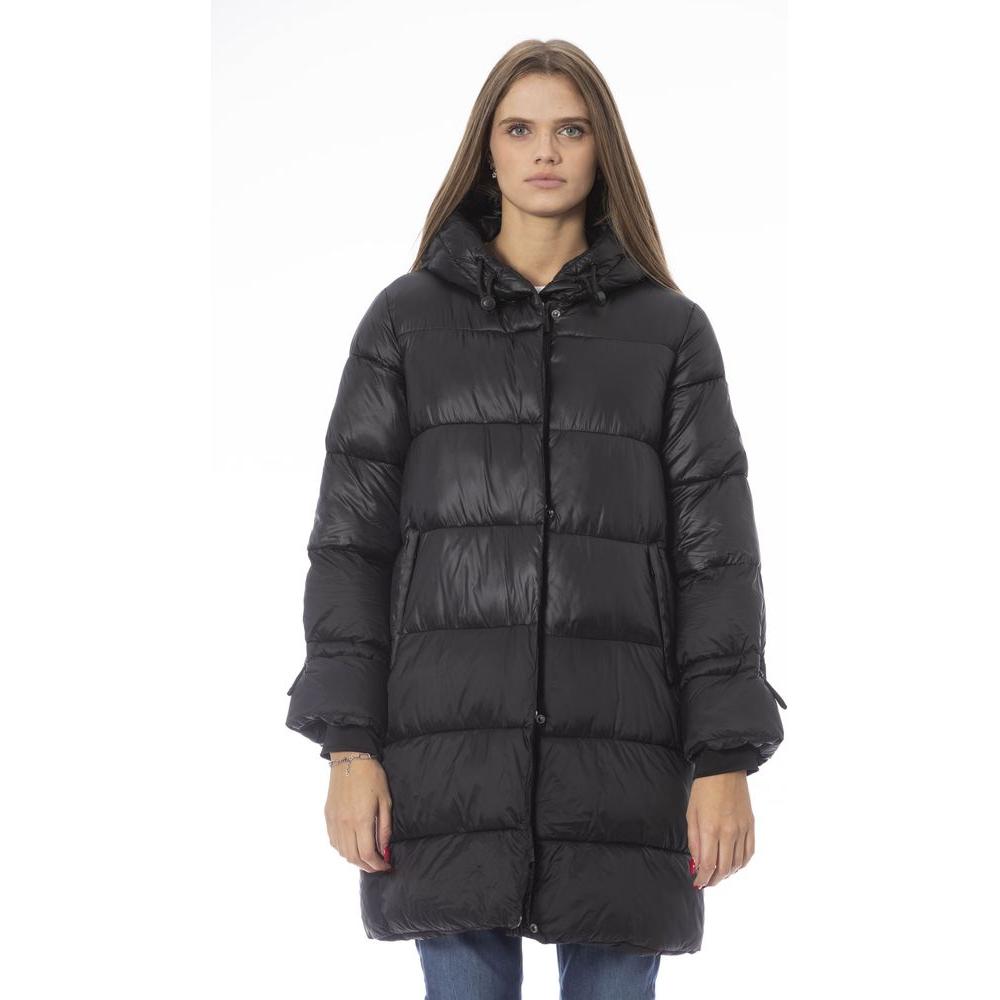 Baldinini Trend Chic Long Down Jacket with Monogram Detail black-nylon-jackets-coat-9