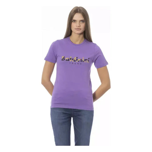 Baldinini Trend Chic Purple Crew Neck Cotton Tee purple-cotton-tops-t-shirt