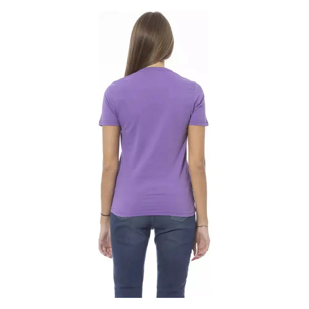 Baldinini Trend Chic Purple Crew Neck Cotton Tee purple-cotton-tops-t-shirt