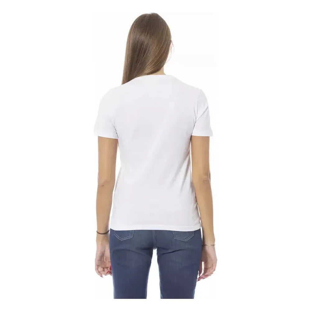 Baldinini Trend Chic White Cotton Tee with Signature Detail white-cotton-tops-t-shirt-3
