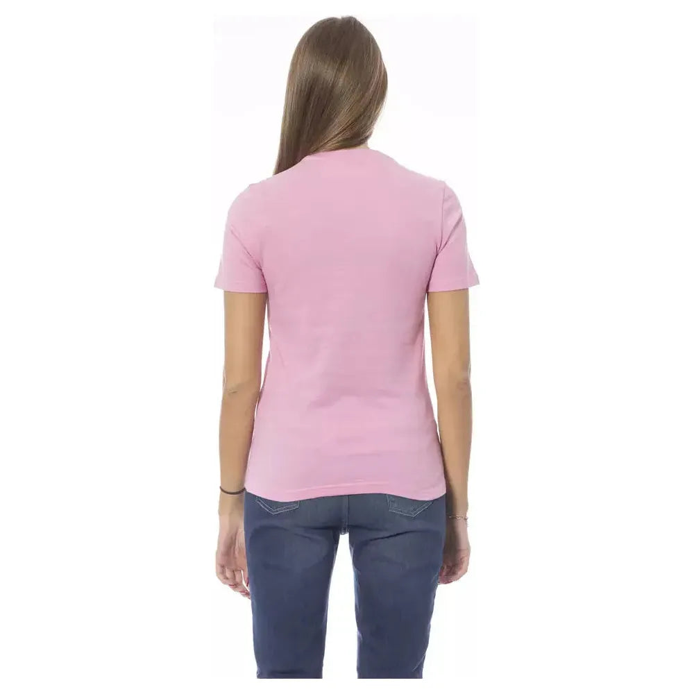 Baldinini Trend Chic Crew Neck Tee with Signature Print pink-cotton-tops-t-shirt