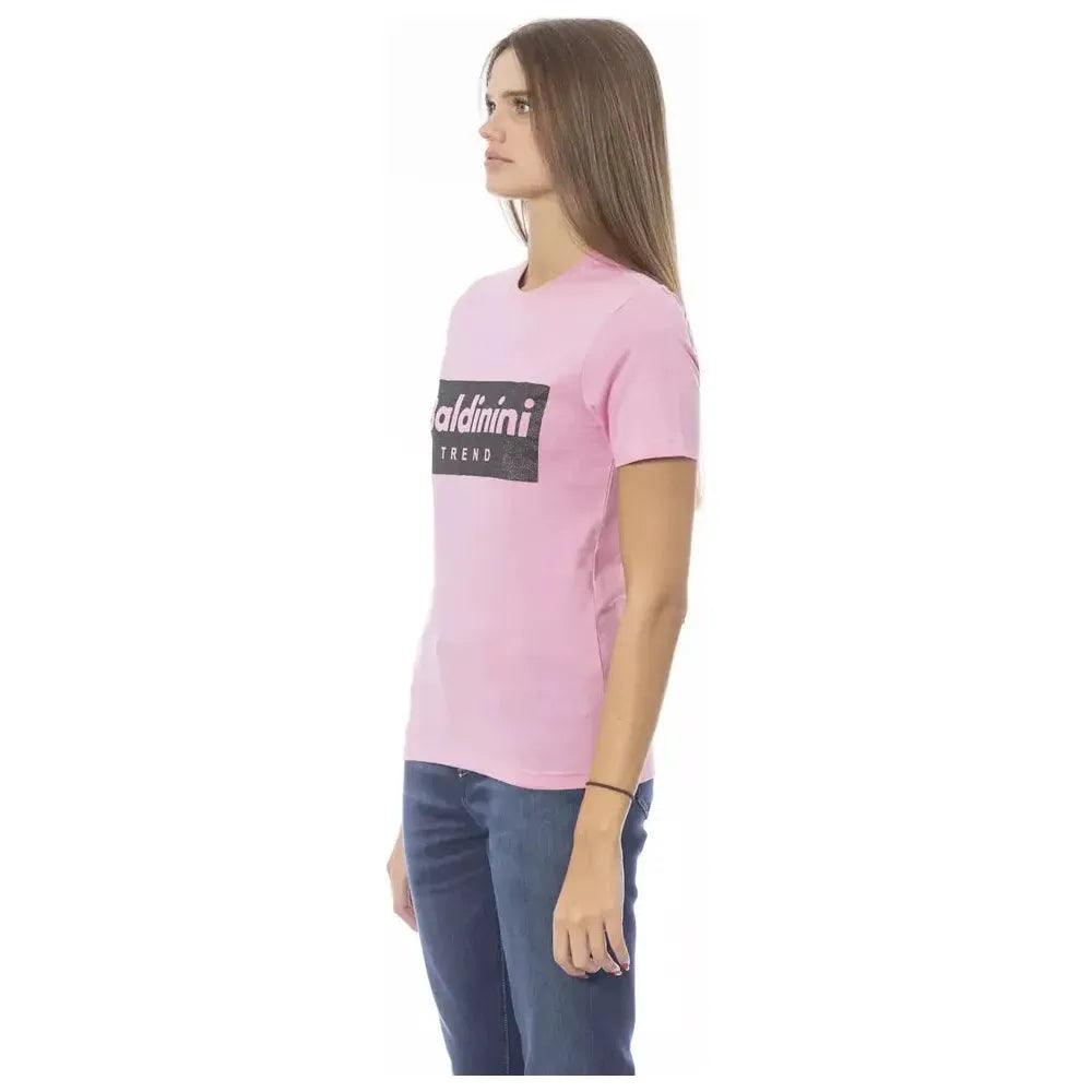 Baldinini Trend Chic Crew Neck Tee with Signature Print pink-cotton-tops-t-shirt
