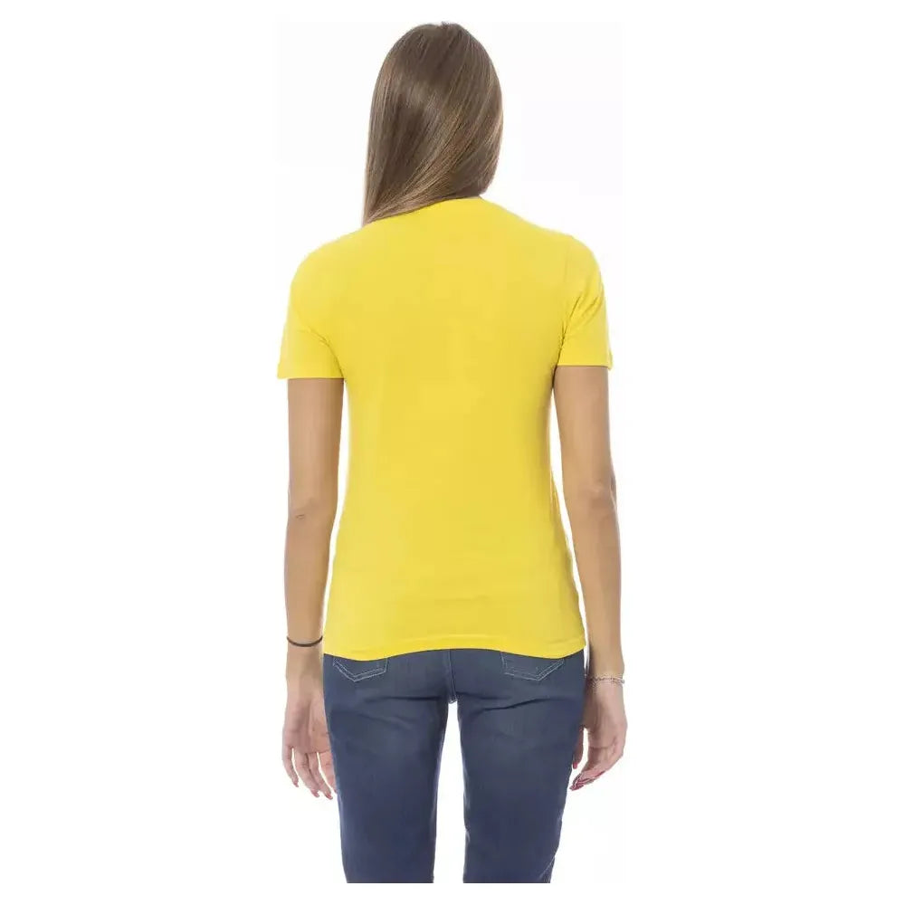 Baldinini Trend Sunshine Yellow Crew Neck Tee with Designer Print yellow-cotton-tops-t-shirt