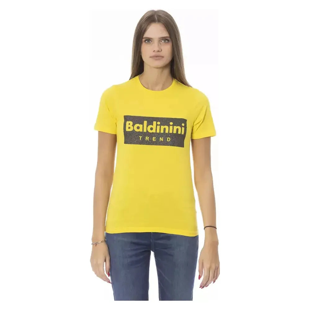 Baldinini Trend Sunshine Yellow Crew Neck Tee with Designer Print yellow-cotton-tops-t-shirt