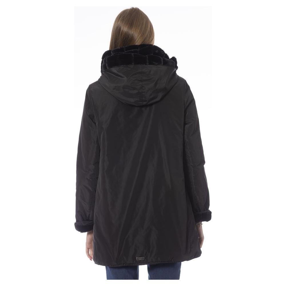 Baldinini Trend Reversible Hooded Black Jacket - Chic and Versatile black-polyester-jackets-coat-8