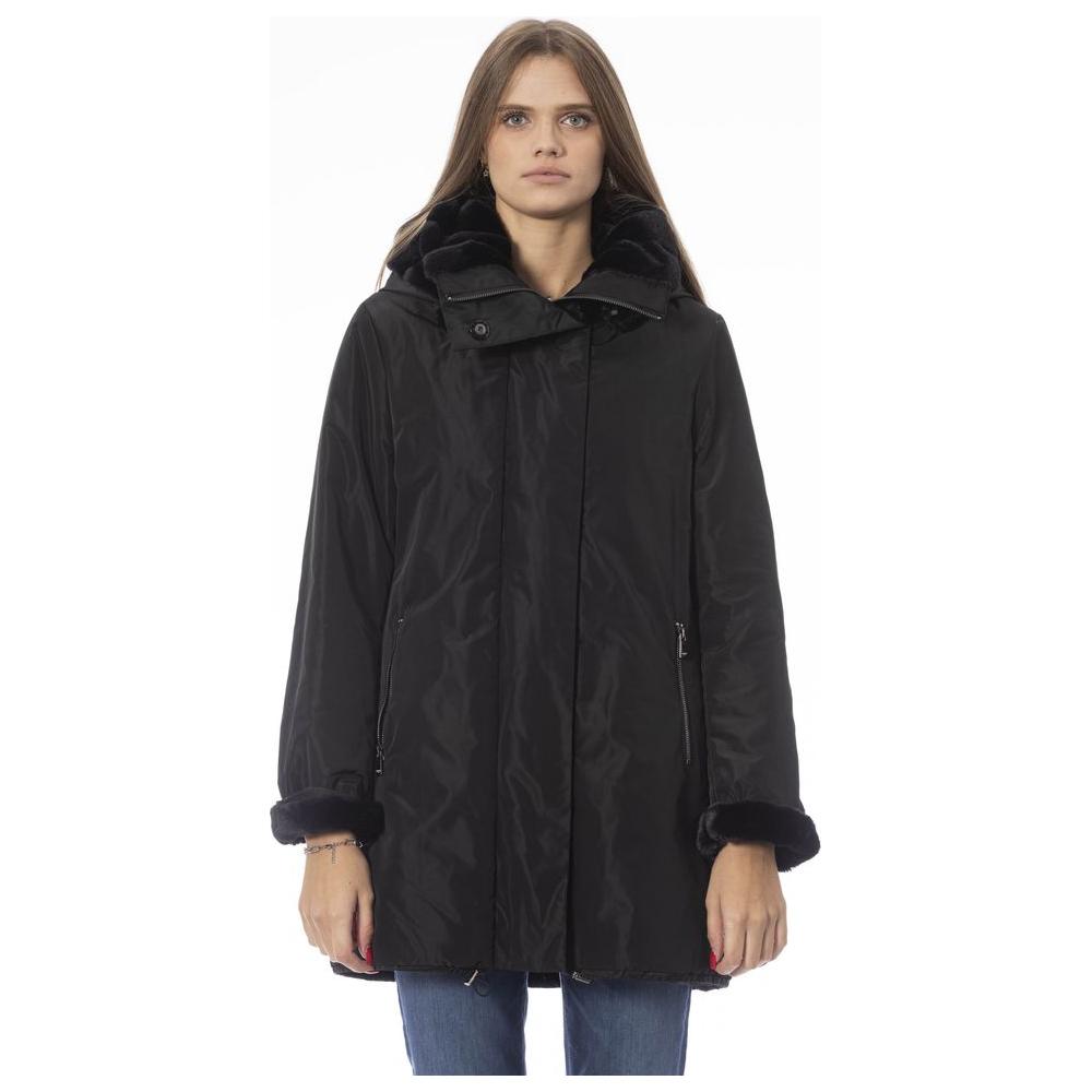 Baldinini Trend Reversible Hooded Black Jacket - Chic and Versatile black-polyester-jackets-coat-8