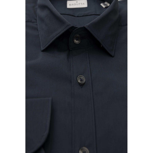 Bagutta Slim Fit French Collar Shirt in Blue blue-cotton-shirt-15