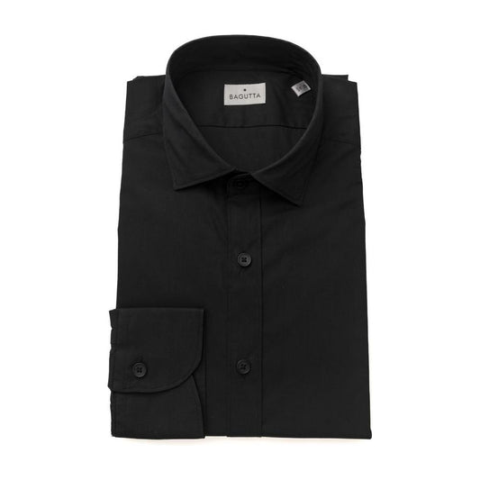 Bagutta Sleek Black Slim Fit French Collar Shirt black-cotton-shirt-12