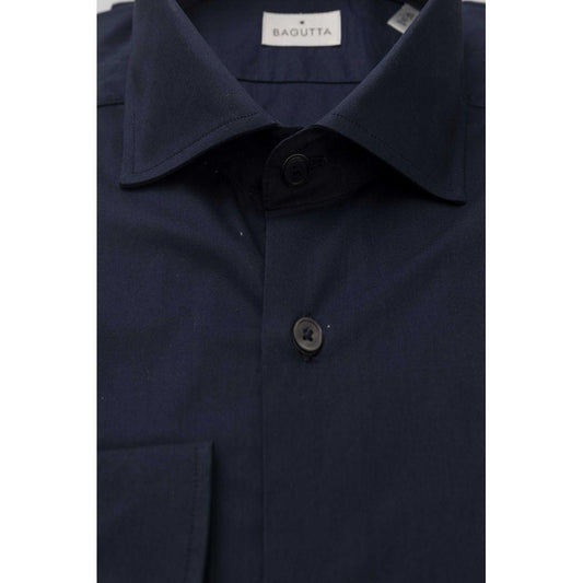 Bagutta Elegant Slim Fit French Collar Shirt blue-cotton-shirt-49