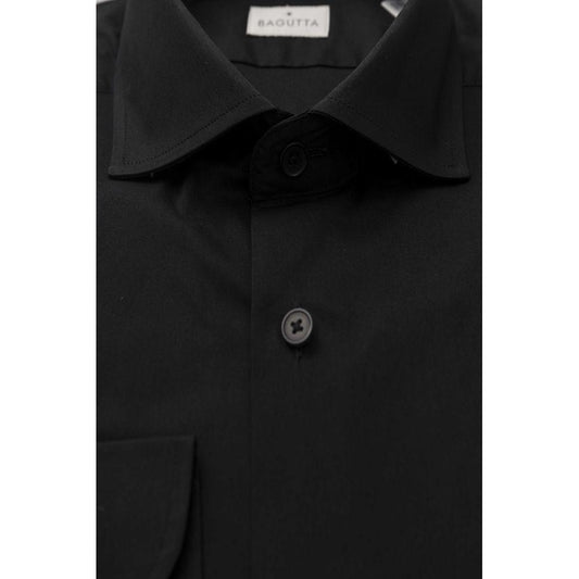 Bagutta Elegant Slim Fit Black Shirt with French Collar black-cotton-shirt-33