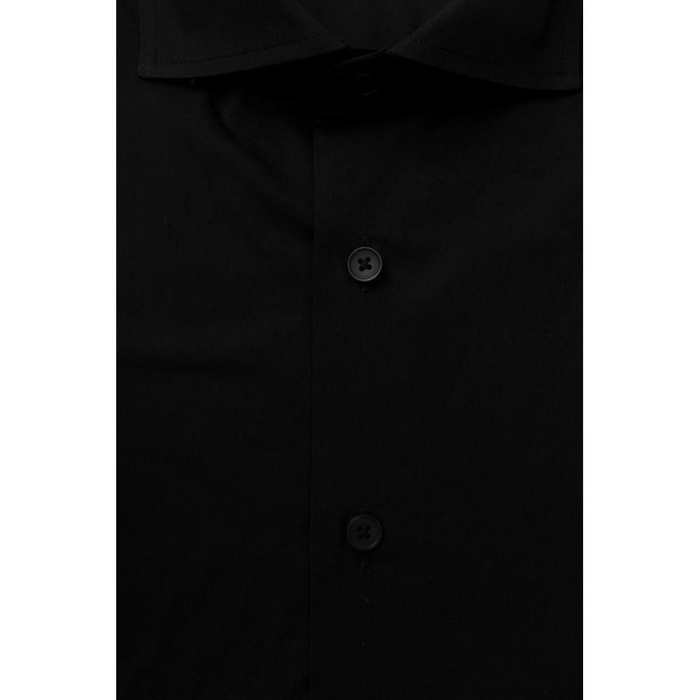 Bagutta Elegant Slim Fit Black Shirt with French Collar black-cotton-shirt-33