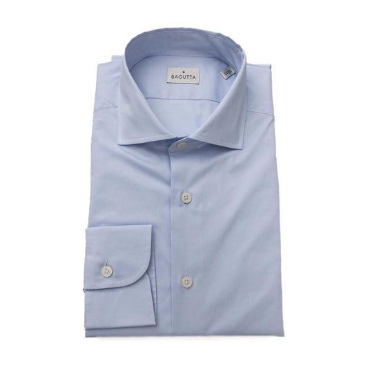 Bagutta Elegant Light Blue Slim Fit Shirt with French Collar light-blue-cotton-shirt-8