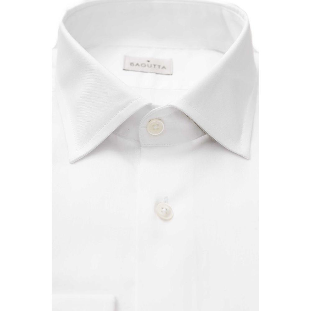 Bagutta Sleek White Slim Fit French Collar Shirt white-cotton-shirt-6
