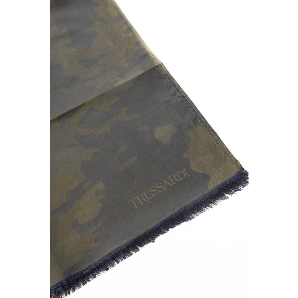Trussardi Elegant Army Printed Cotton-Silk Scarf army-cotton-scarf