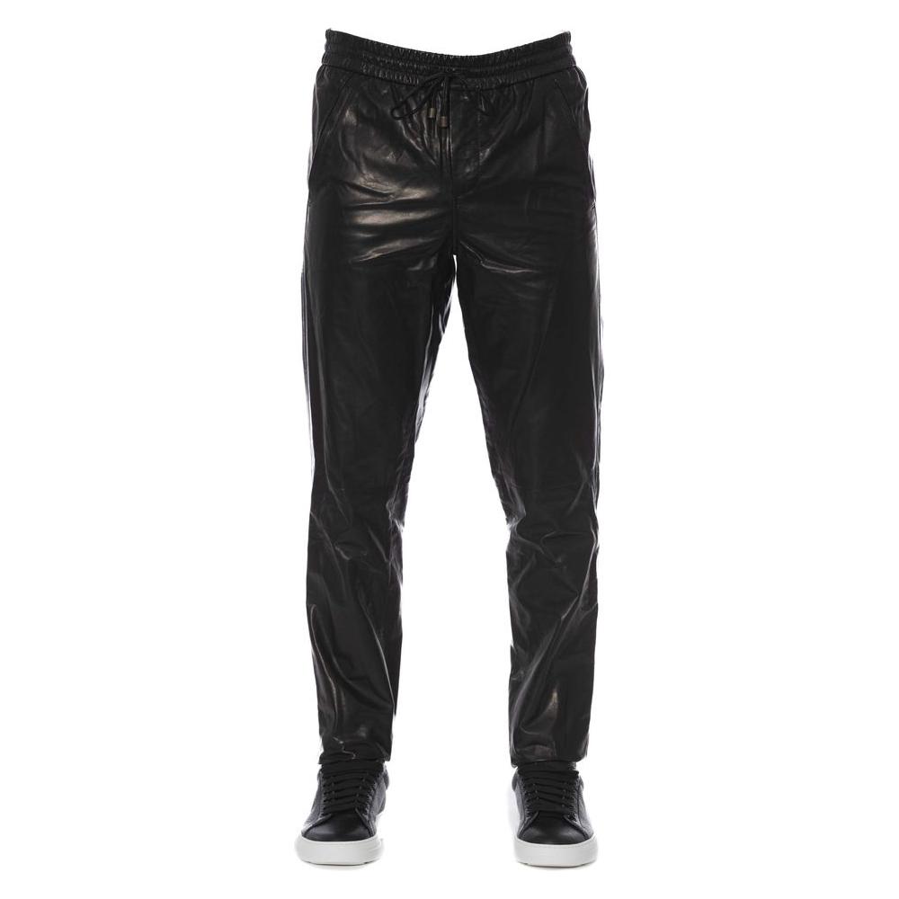 Trussardi Sleek Black Leather Trousers for Men black-lamb-leather-jeans-pant
