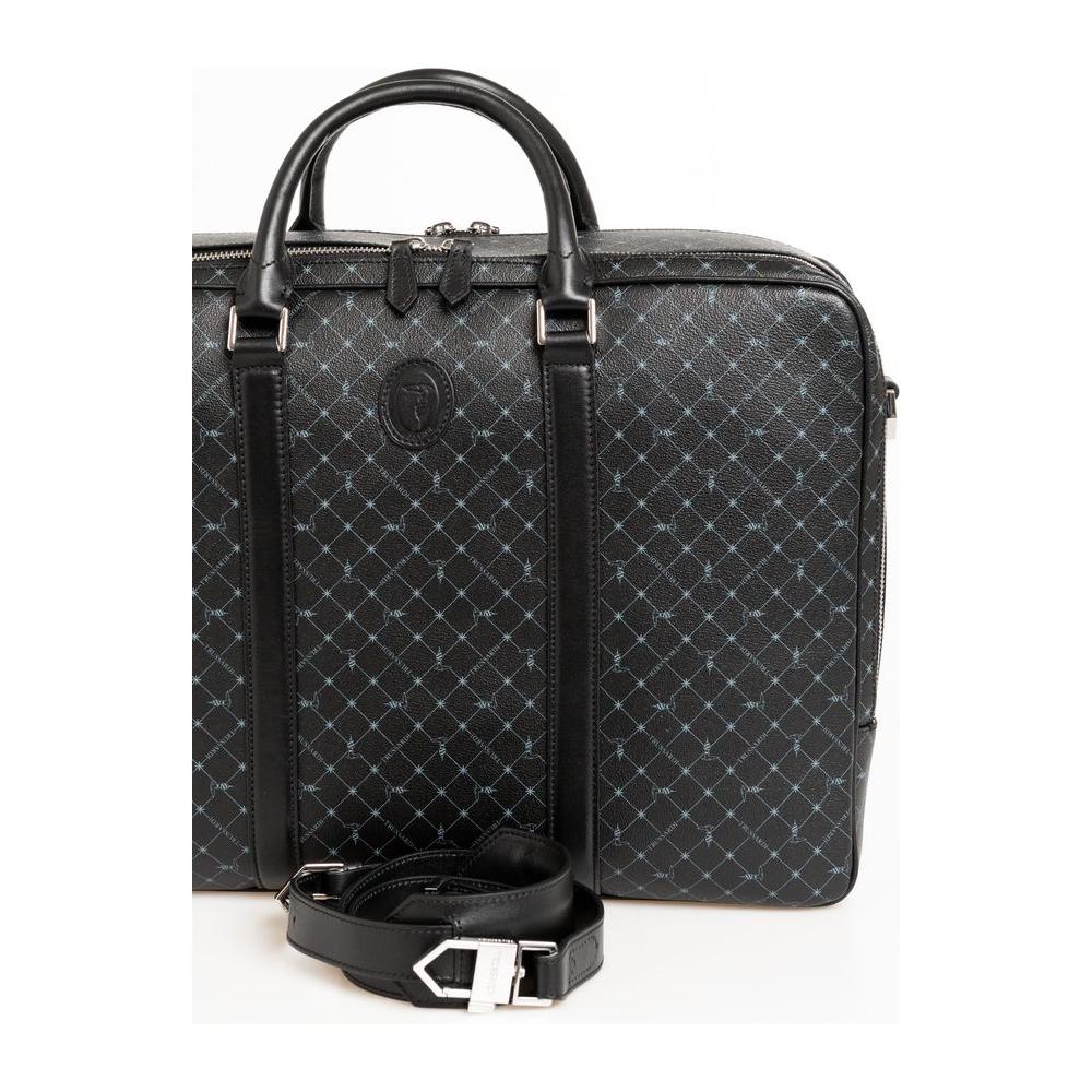 Trussardi Elegant Black Leather Briefcase with Shoulder Strap black-leather-briefcase