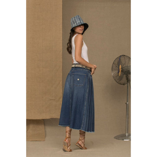 Don The Fuller Chic Blue Denim Pleated Skirt Jeans & Pants blue-cotton-skirt