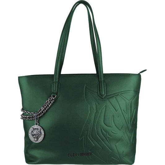 Plein Sport Eco-Leather Chic Dark Green Shopping Bag verde-polyurethane-shoulder-bag WOMAN TOTES
