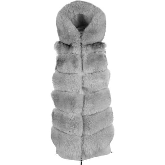 Made in Italy Sleeveless Wool Coat with Luxe Fox Fur Trim gray-wool-vergine-jackets-coat-2