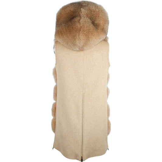 Made in Italy Elegant Sleeveless Wool Coat with Fox Fur Trim beige-wool-vergine-jackets-coat-4 product-7838-843652936-3-scaled-e6055044-018.jpg