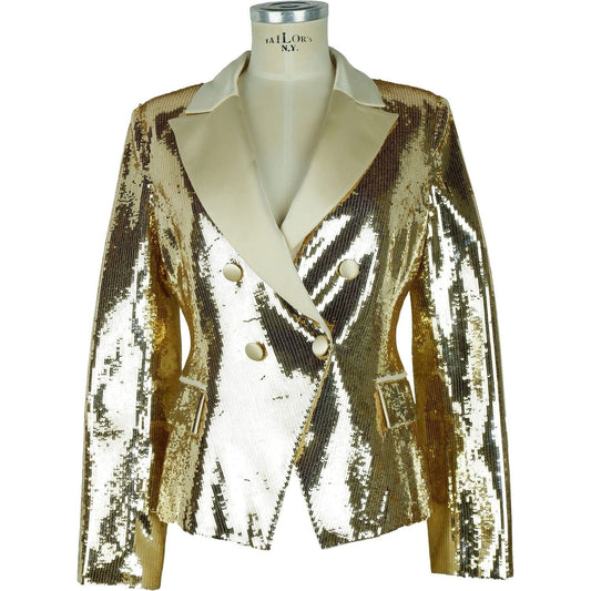 Elisabetta Franchi Sequin-Embellished Double-Breasted Jacket yellow-polyester-suits-blazer