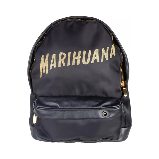 Palm Angels Sleek Black Nylon & Leather Backpack with Gold Accents black-nylon-e-leather-backpack