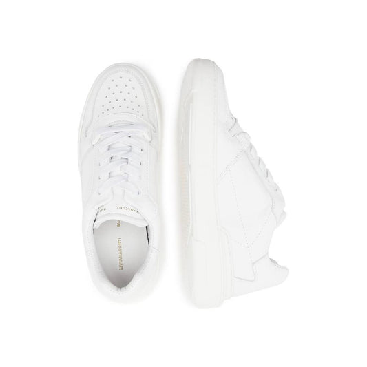 Liviana Conti Elegant White Leather Sneakers with Gold Accents white-leather-sneaker-2