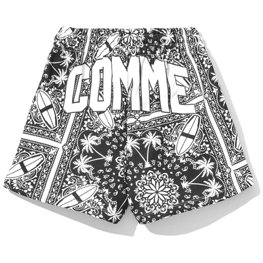 Comme Des Fuckdown Abstract Palm Printed Cotton Shorts black-cotton-short-8