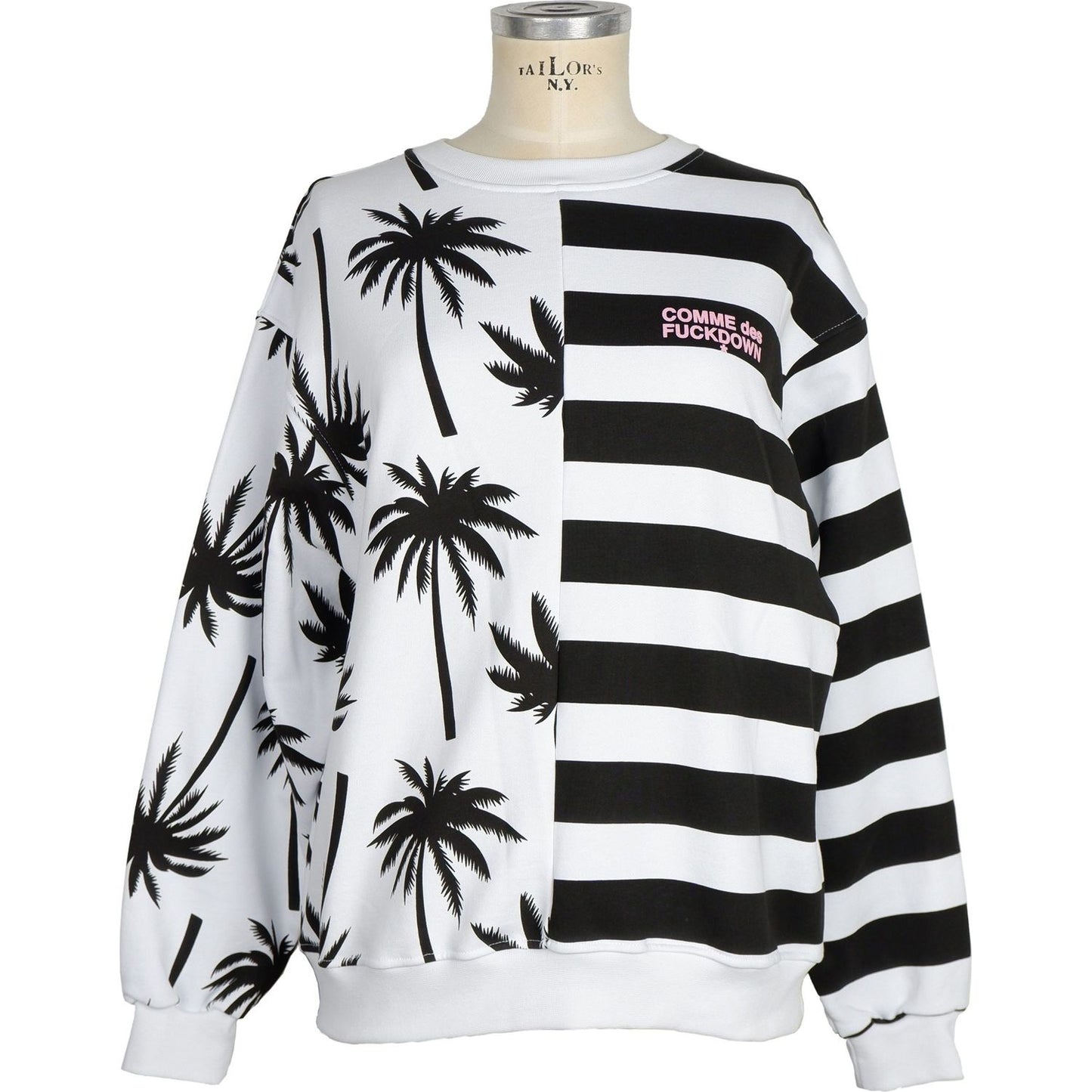 Comme Des Fuckdown Chic Monochrome Stripe Palm Print Sweater black-cotton-sweater-91