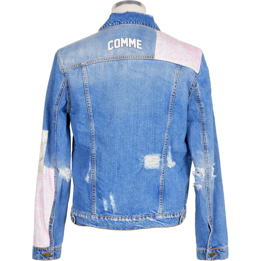Comme Des Fuckdown Abstract Print Denim Jacket with Distressed Detail blue-cotton-jacket-6