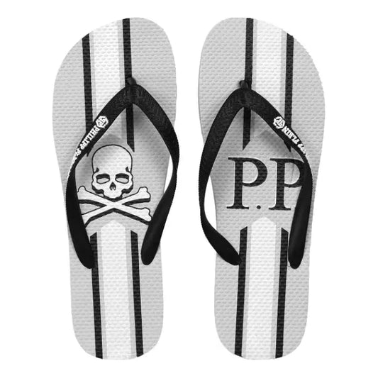 Philipp Plein Chic Gray Logo-Print Women's Flip Flops gray-polyethylene-sandal
