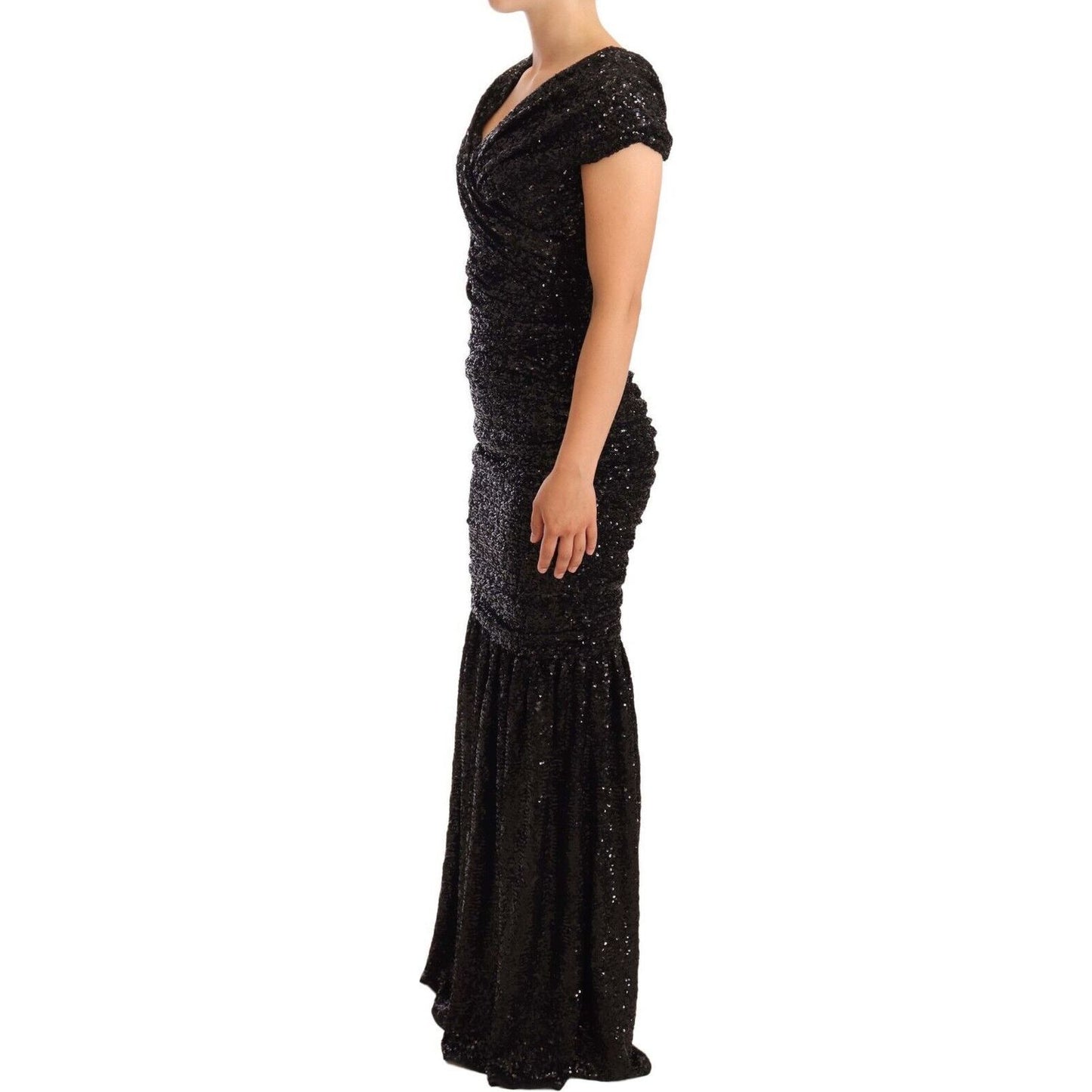 Dolce & Gabbana Elegant Black Sequined Open Shoulder Gown WOMAN DRESSES black-sequined-open-shoulder-long-gown-dress