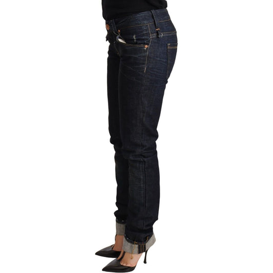 Acht Elegant Low Waist Skinny Dark Blue Jeans Jeans & Pants dark-blue-cotton-slim-fit-folded-hem-women-denim-trouser-jeans