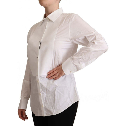 Dolce & Gabbana Elegant White Cotton Collared Top WOMAN TOPS AND SHIRTS white-cotton-collared-long-sleeve-shirt-top