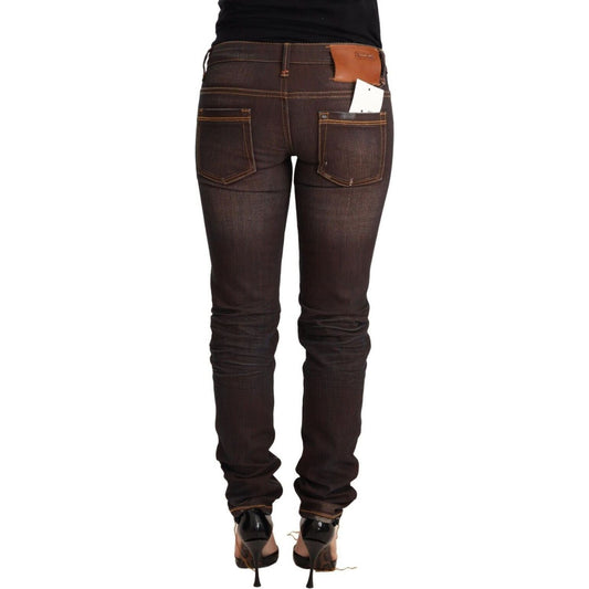 Acht Chic Low Waist Skinny Brown Jeans Jeans & Pants brown-washed-cotton-slim-fit-denim-low-waist-trouser-jeans
