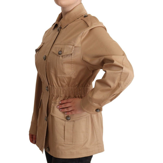 Dolce & Gabbana Chic Beige Button Down Coat with Embellishments WOMAN COATS & JACKETS beige-cotton-long-sleeves-collared-coat-jacket s-l1600-1-110-f85b1fac-2c0.jpg