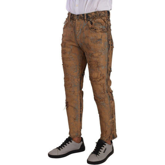 Dolce & Gabbana Authentic Distressed Denim Classic Trousers brown-distressed-cotton-regular-denim-jeans